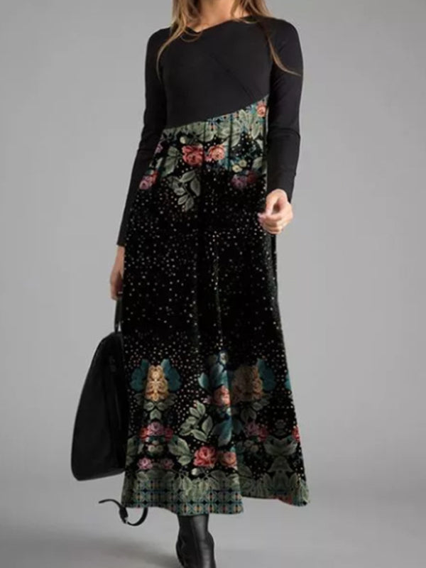 Printed Long-Sleeved Elegant Dress