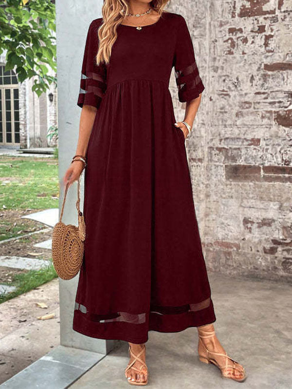 New Three-Quarter Sleeve Mesh Design Dress