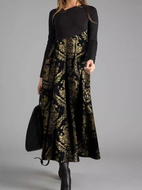 Printed Long-Sleeved Elegant Dress