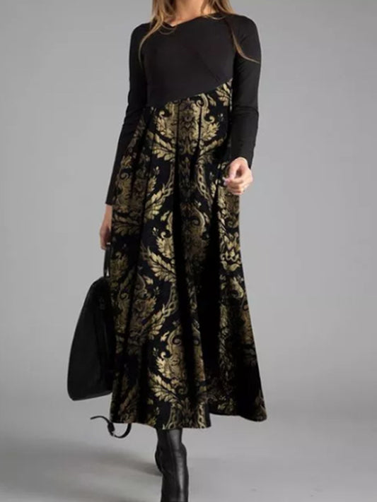 Printed Long-Sleeved Elegant Dress