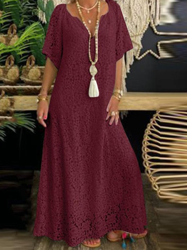 Elegant V-Neck Casual Lace Crochet Dress