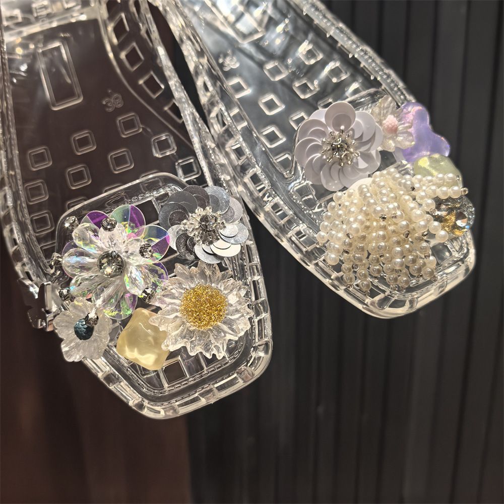Elegant Crystal Bright Beaded Flower Ladies Shoes