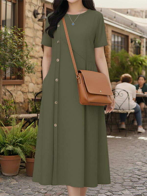 Versatile Decorative Button Pocket Women's Elegant Dress