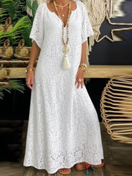 Elegant V-Neck Casual Lace Crochet Dress