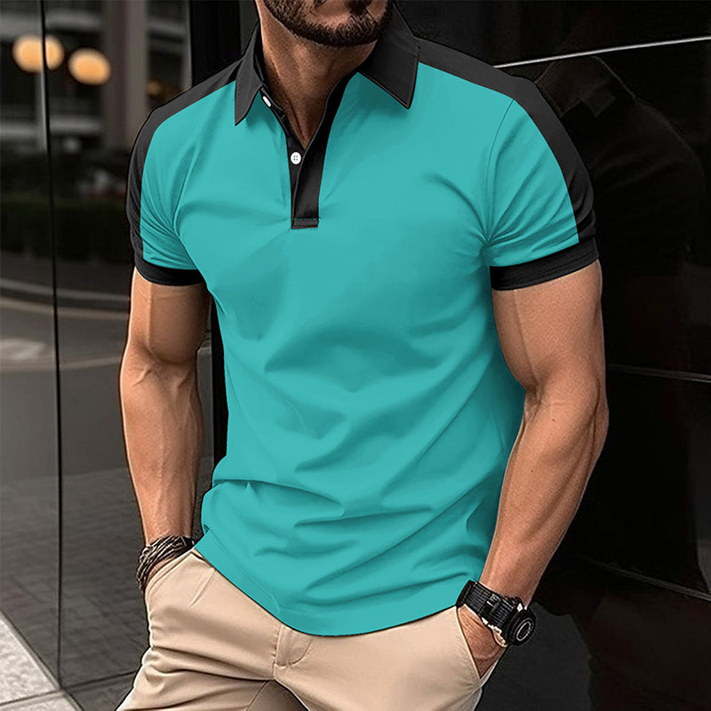 Stylish Lapel Color Block Men's Shirt