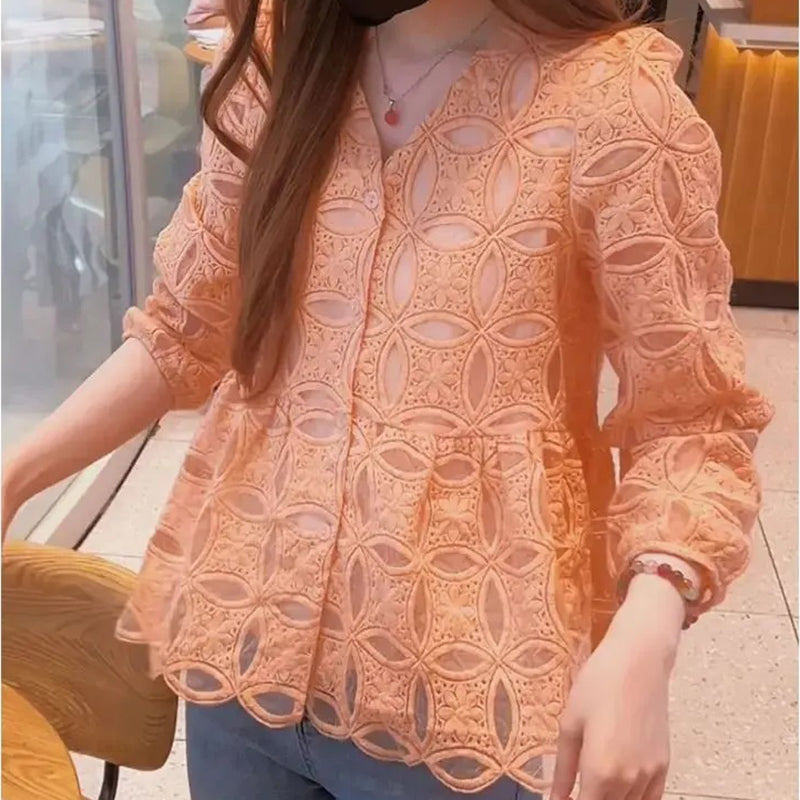 Beautiful Hollow Embroidered Top