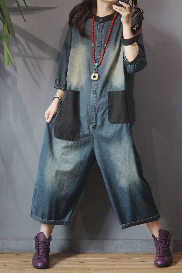 Casual Pocket Denim Jumpsuit