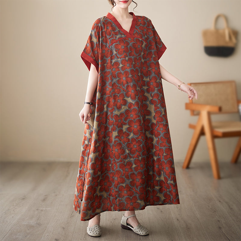 Vintage V-Neck Print Dress