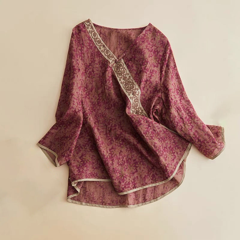 Embroidered V-neck Shirt