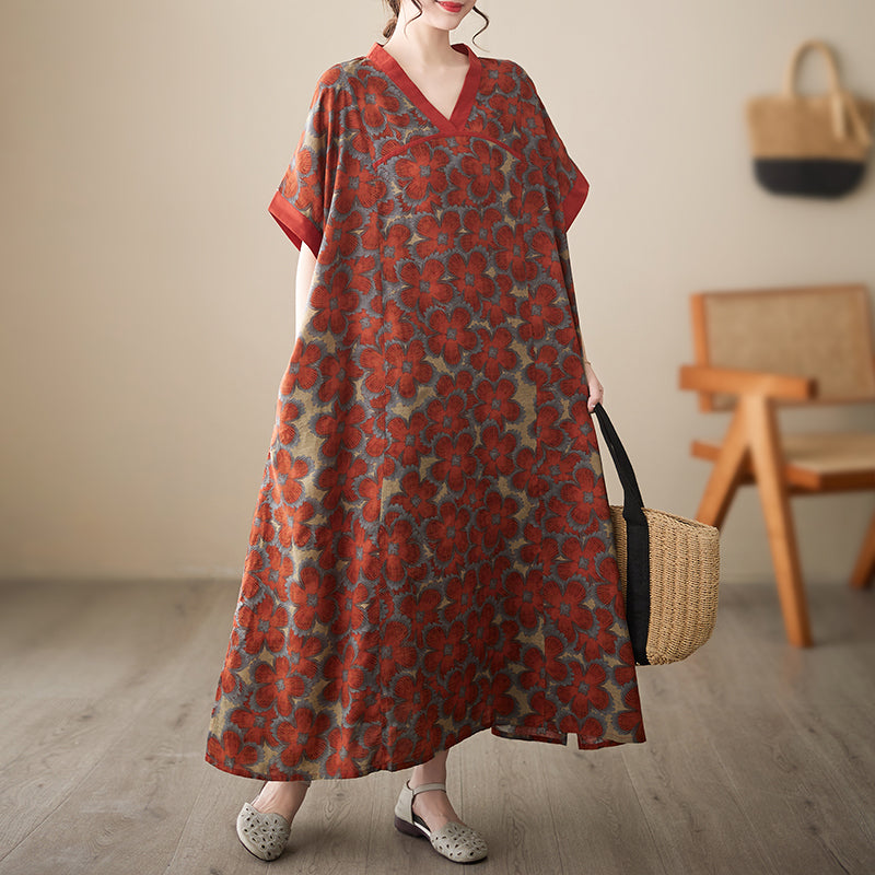 Vintage V-Neck Print Dress