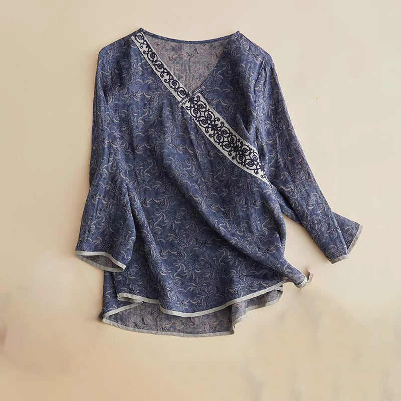 Embroidered V-neck Shirt
