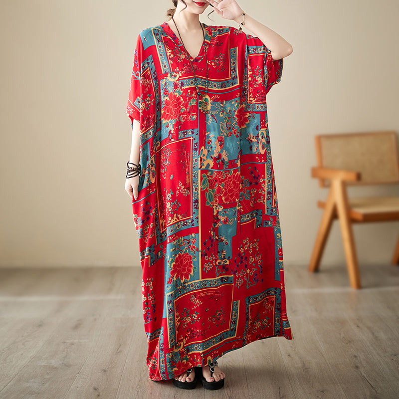 Vintage V-Neck Print Dress