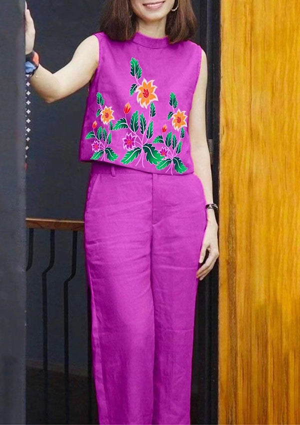 Casual Printed Crew Neck Suit