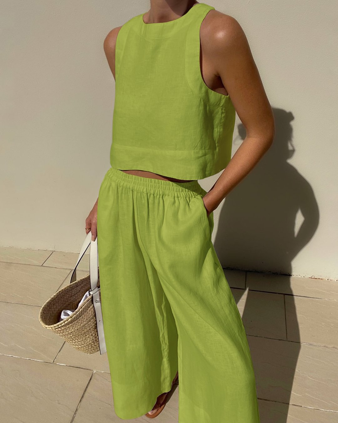 Chic Solid Color Sleeveless two pieces Set