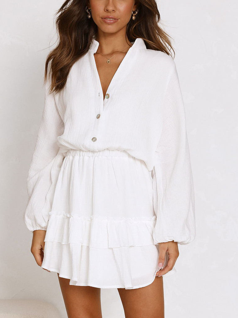 Fashion Button Long Sleeve Skirt