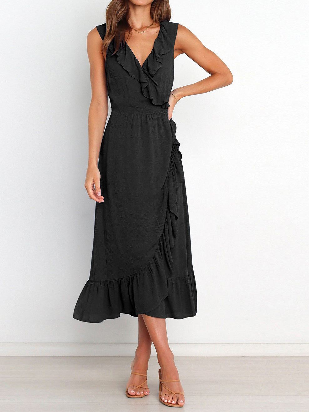 Trendy V-neck Ruffle Dress