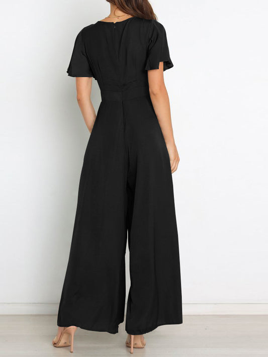 Fashion Plain Ruffle Sleeve Jumpsuit