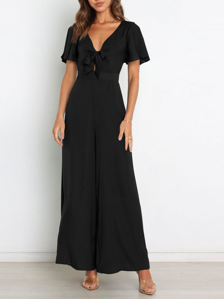 Fashion Plain Ruffle Sleeve Jumpsuit