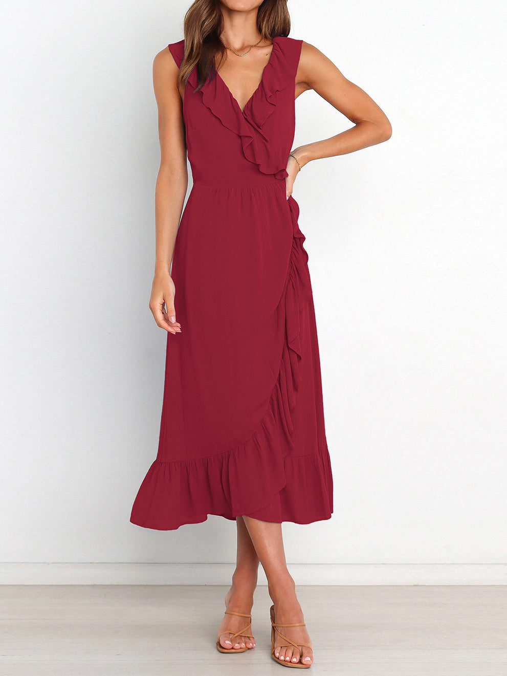 Trendy V-neck Ruffle Dress