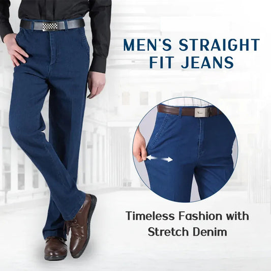 Men's High Waist Straight Fit Stretch Jeans