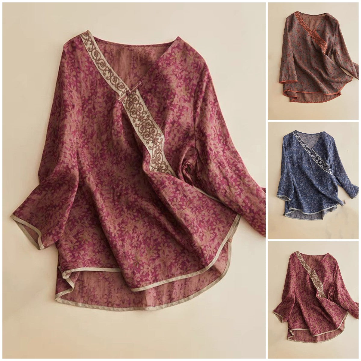 Embroidered V-neck Shirt