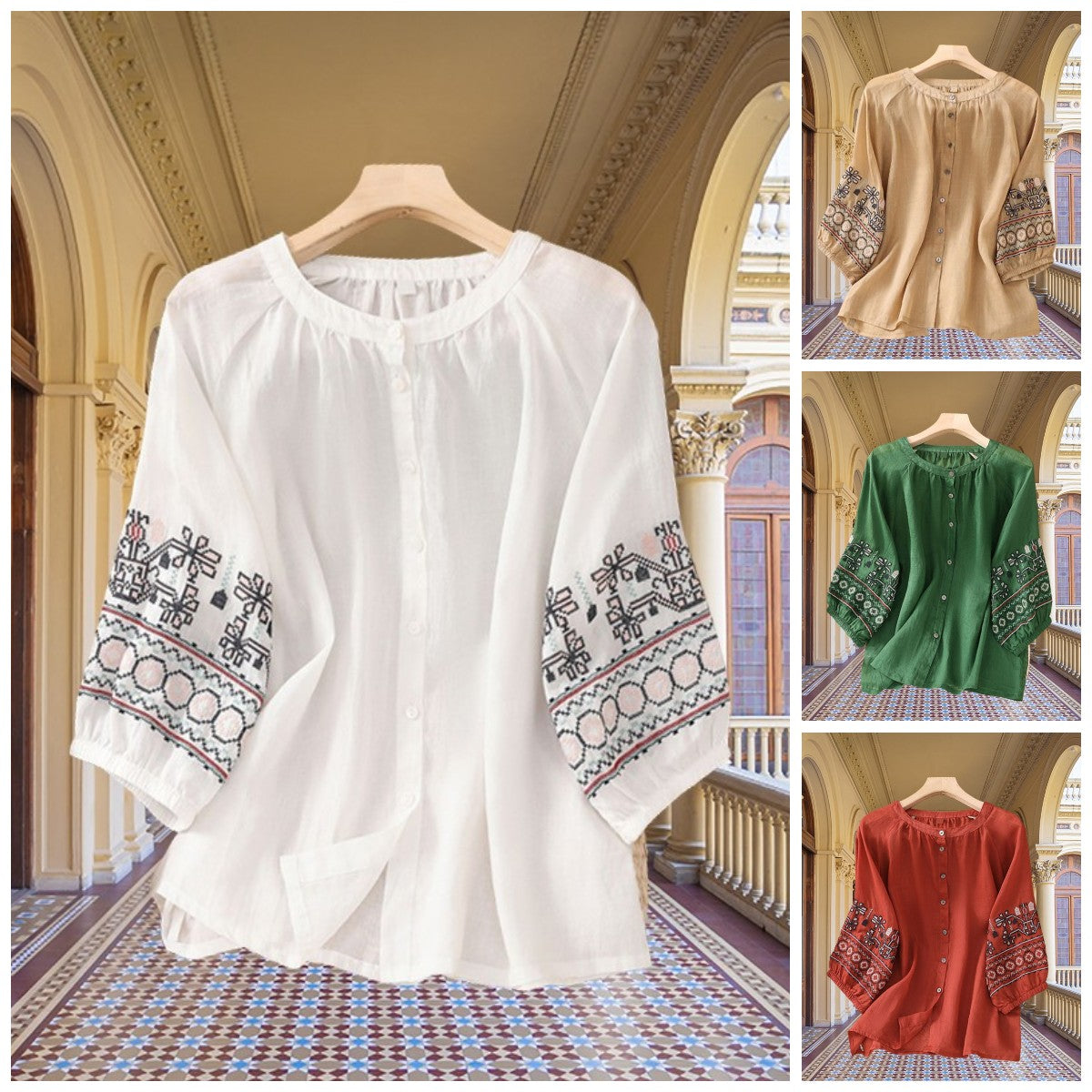 Lightweight Half-Sleeve Embroidered Top