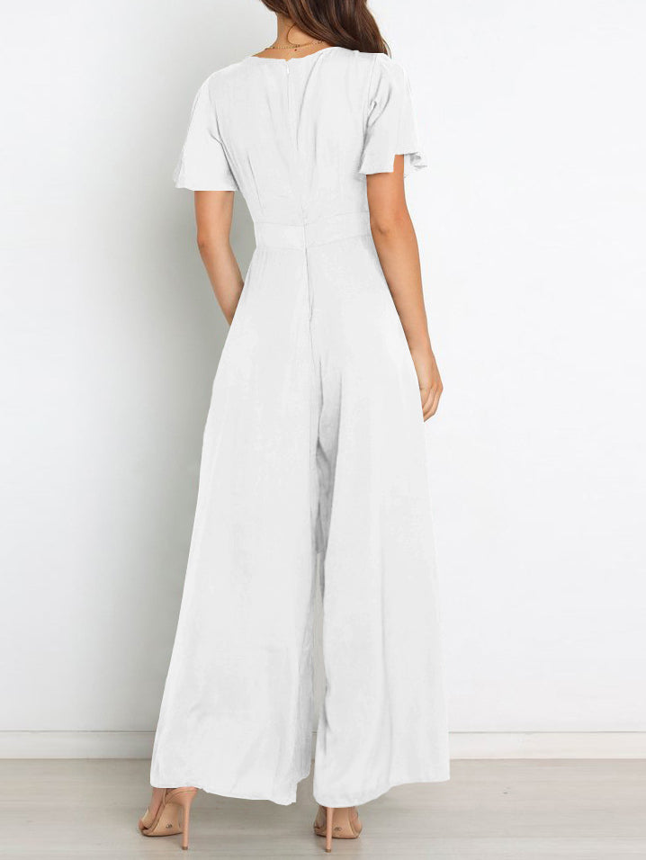 Fashion Plain Ruffle Sleeve Jumpsuit