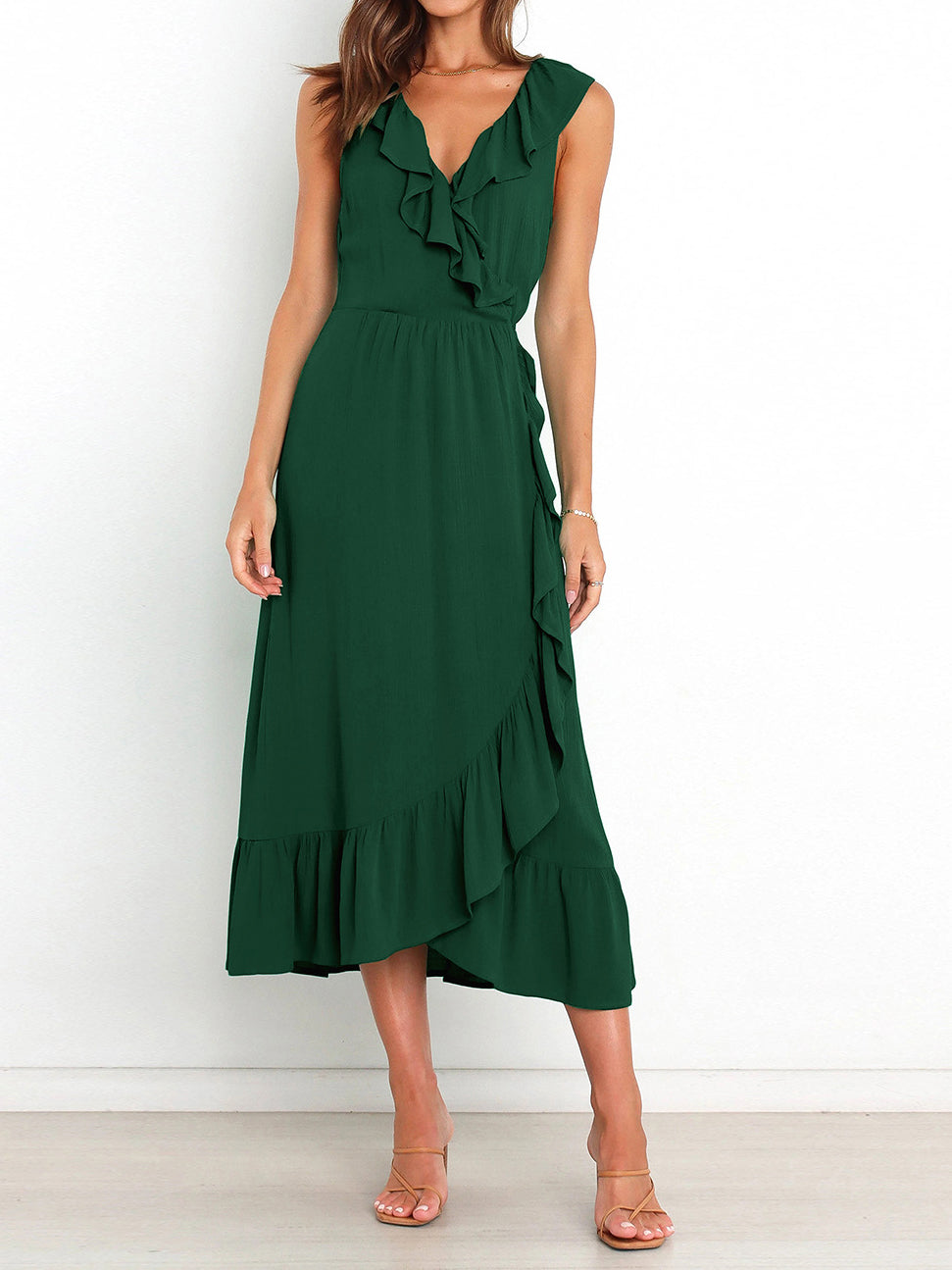 Trendy V-neck Ruffle Dress