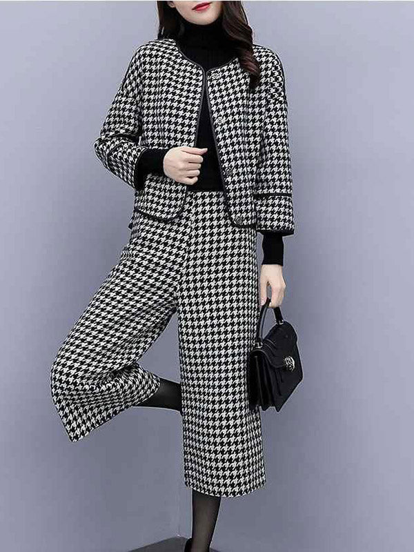 Festive Romance Houndstooth Print Two-Piece Set