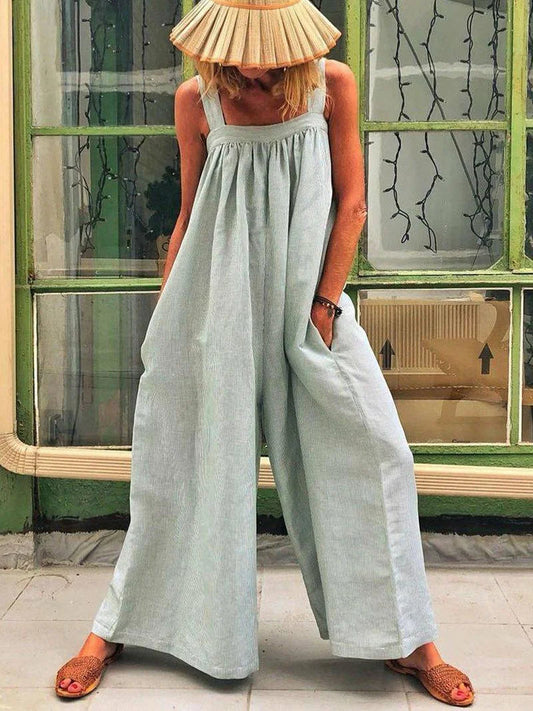 Fashion Suspenders Solid Color Jumpsuit