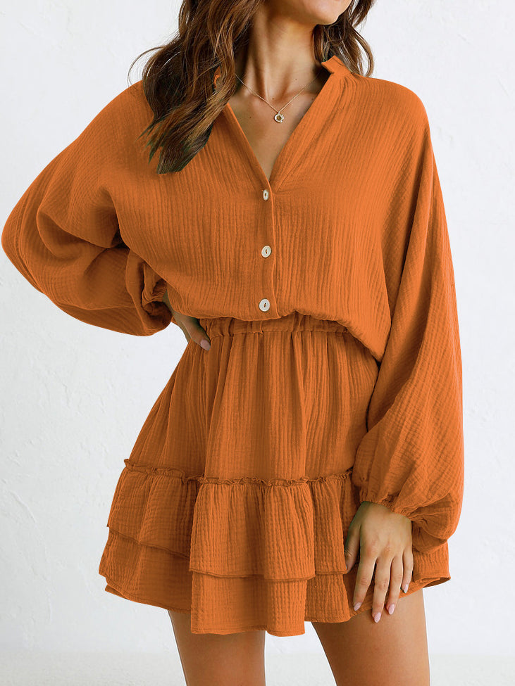 Fashion Button Long Sleeve Skirt