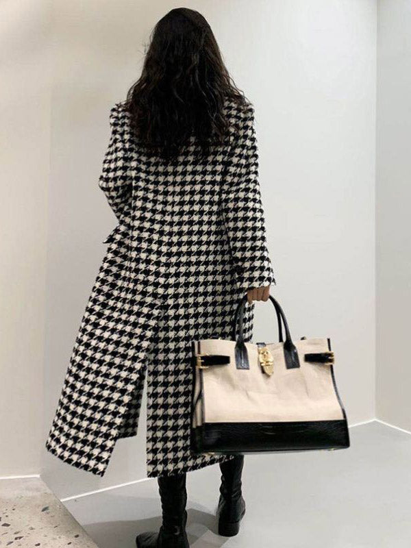 Exquisitely Gorgeous Houndstooth Print Flap Detail Split Back Coat