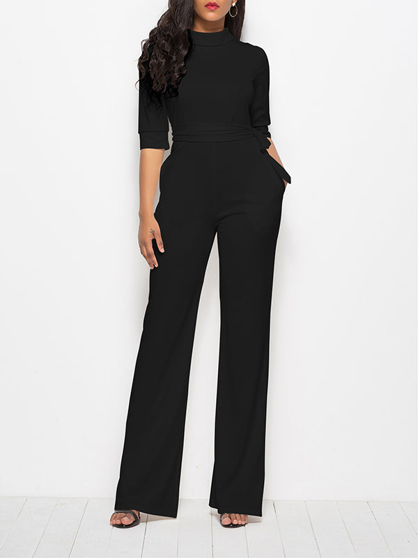 New Solid Color Five-point Sleeve Crew Neck Jumpsuit