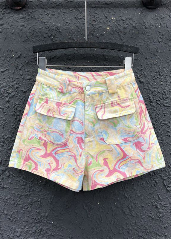 Taking a Shine Marble Print Flap Pocket Shorts
