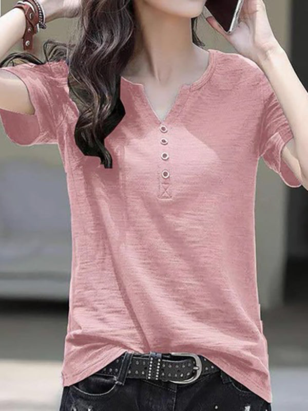 New V-Neck Buttoned Loose Shirt