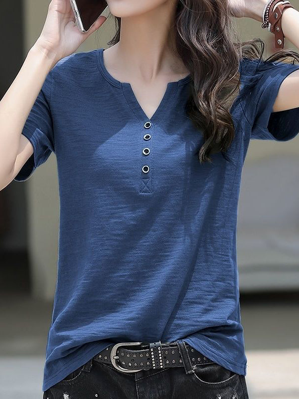 New V-Neck Buttoned Loose Shirt