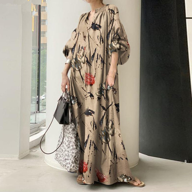 Printed Stand Collar Fashion Dress