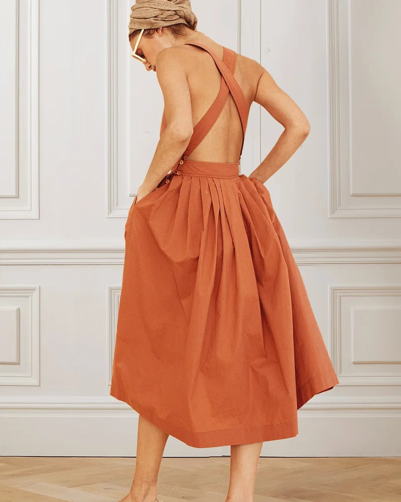 Summer Open Back Stylish Midi Dress