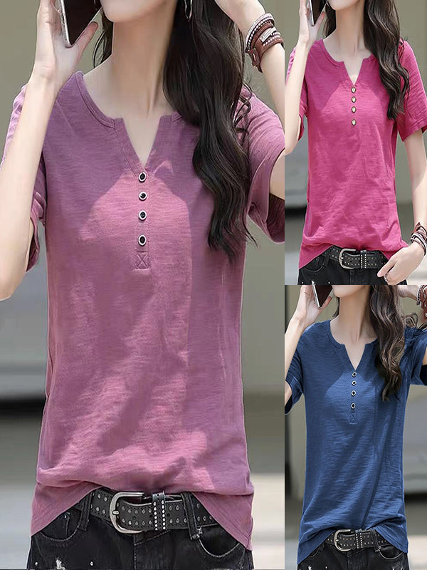 New V-Neck Buttoned Loose Shirt