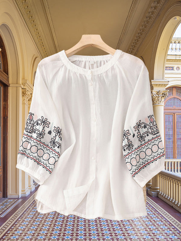 Lightweight Half-Sleeve Embroidered Top