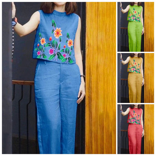 Casual Printed Crew Neck Suit