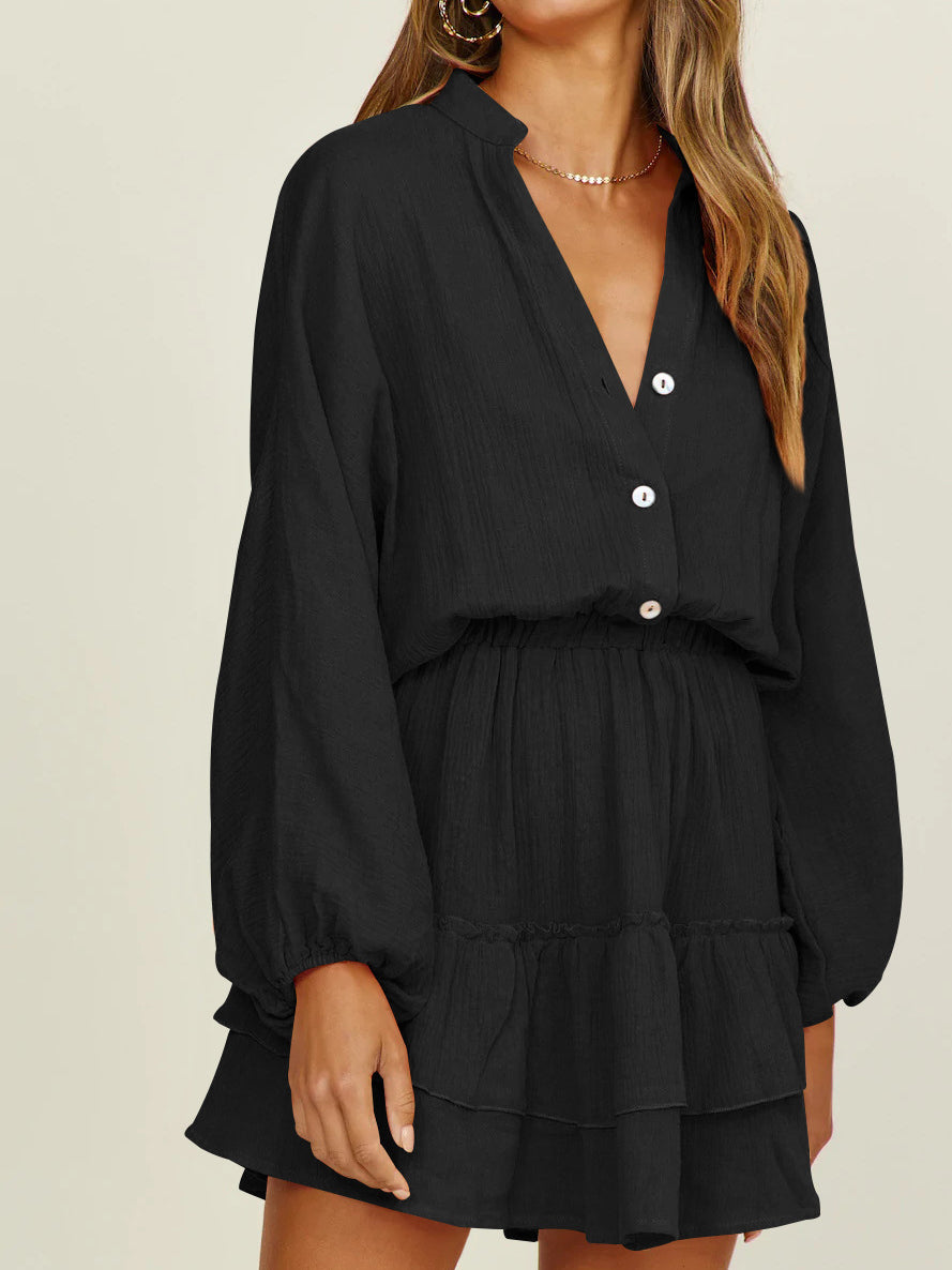 Fashion Button Long Sleeve Skirt