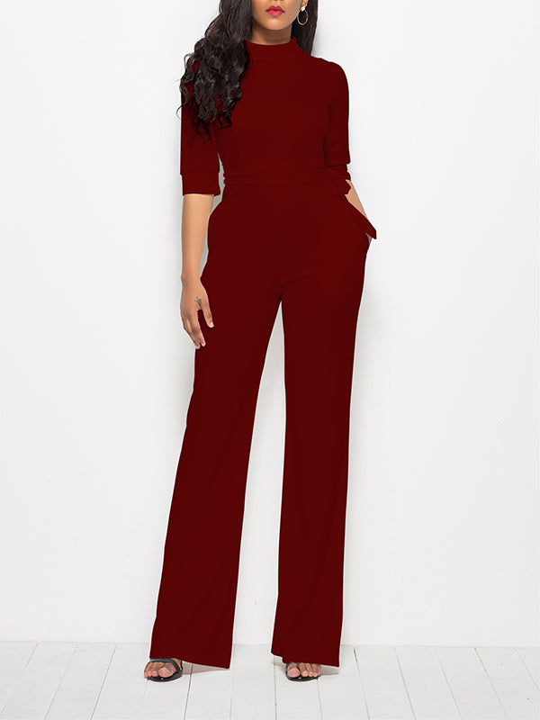 New Solid Color Five-point Sleeve Crew Neck Jumpsuit