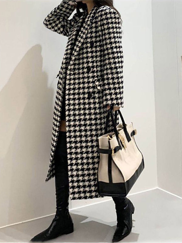 Exquisitely Gorgeous Houndstooth Print Flap Detail Split Back Coat