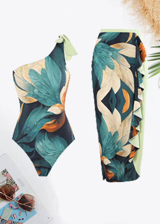 Brightly Shining Plants Print One Shoulder Swimsuit