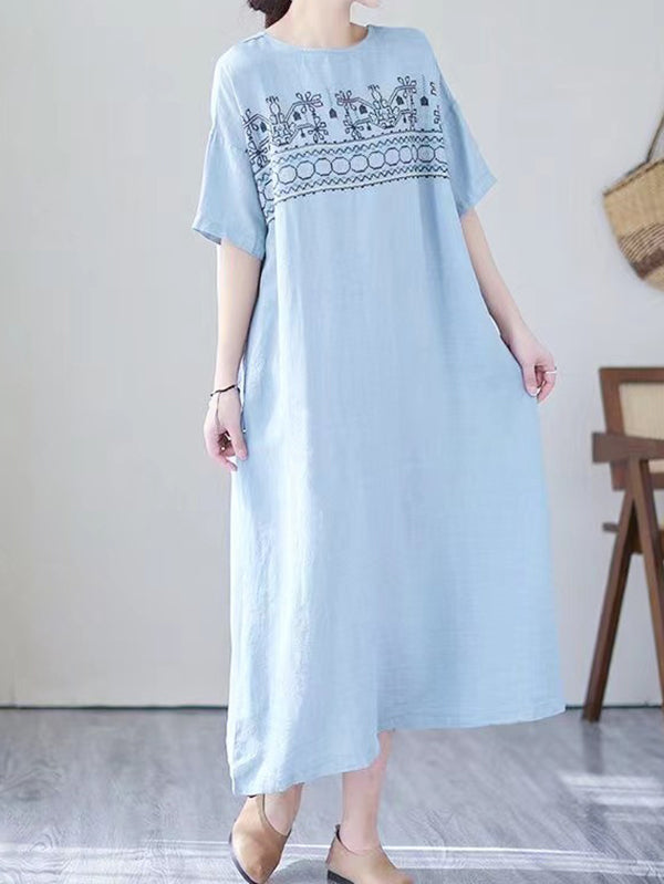 Casual Vintage Embroidered Dress