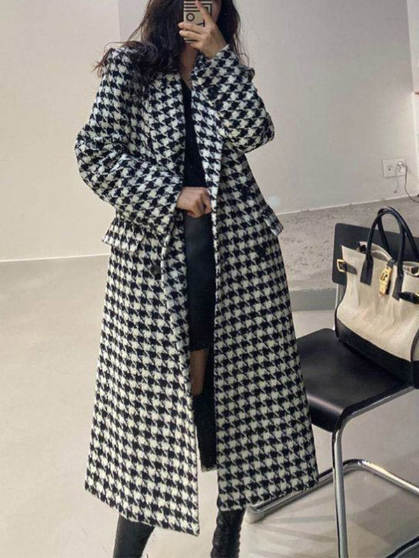 Exquisitely Gorgeous Houndstooth Print Flap Detail Split Back Coat