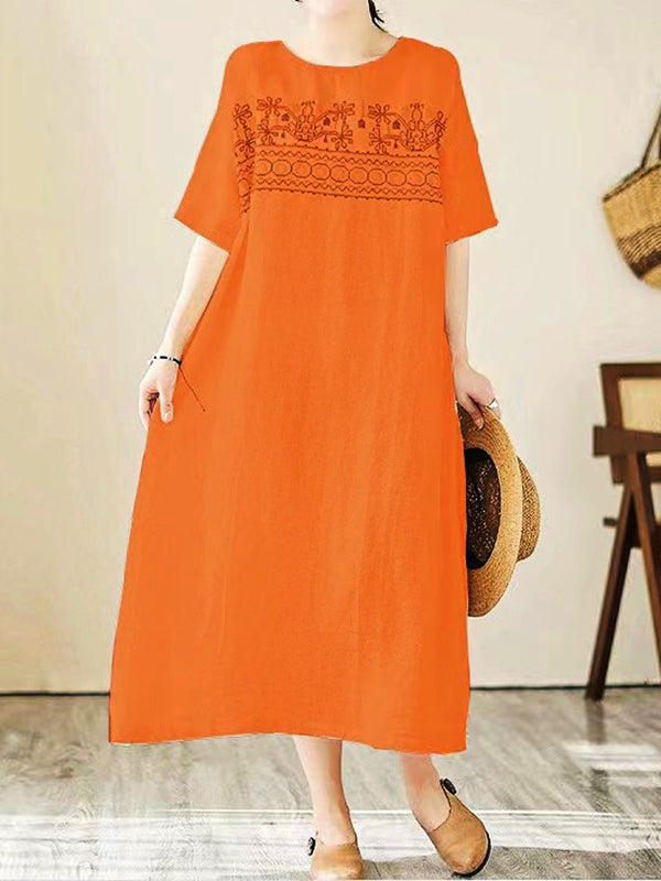 Casual Vintage Embroidered Dress