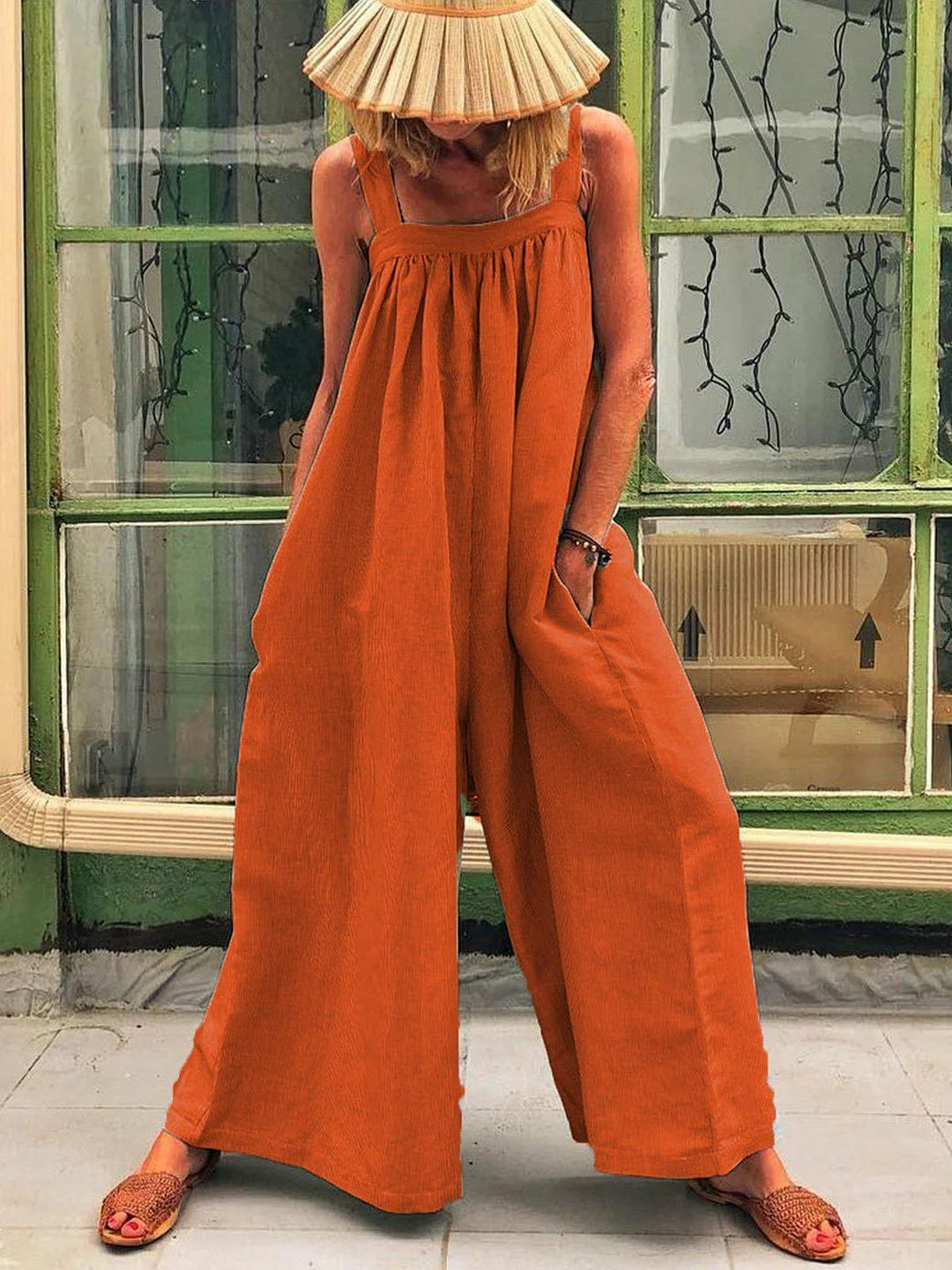 Fashion Suspenders Solid Color Jumpsuit