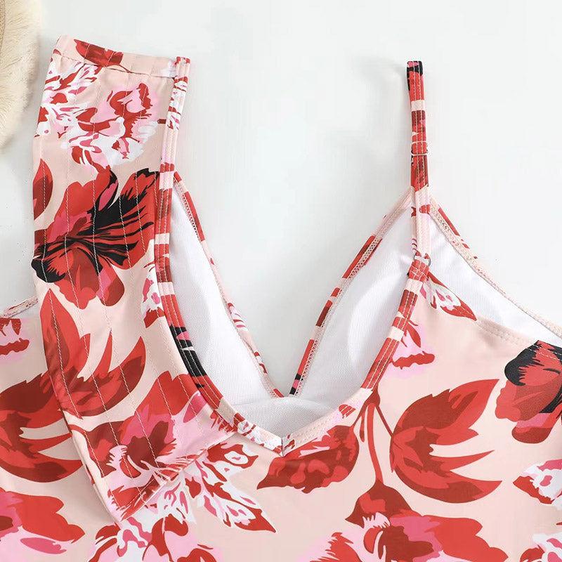 Such Sophistication Floral Print Ruffle Trim Swimsuit